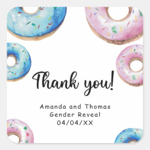 Adesivo Quadrado Donuts de aquarela revelação de gênero obrigado