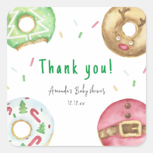 Adesivo Quadrado Donuts de Natal Obrigado baby shower 