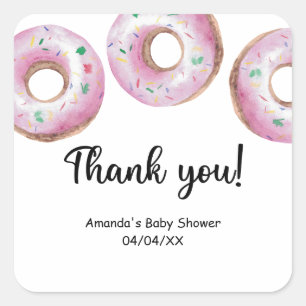 Adesivo Quadrado Donuts rosa em aquarela obrigado