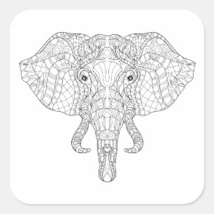 Adesivo Quadrado Doodle 2 da cabeça do elefante