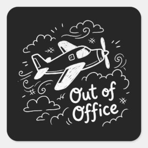 Adesivo Quadrado Doodle de Avião Fora do Escritório