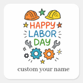 Adesivo Quadrado Doodle Diversão Dia do Trabalho