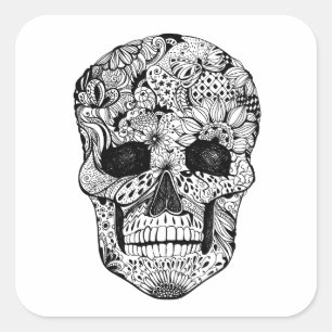 Adesivo Quadrado Doodle floral do crânio