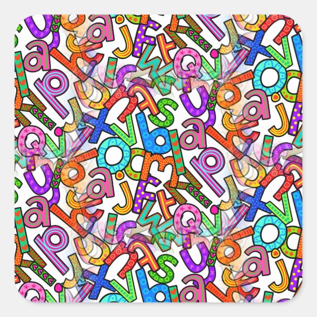 Adesivo Quadrado Doodle Lowercase Alphabet Pattern (Frente)