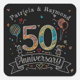 Adesivo Quadrado Doodle na Lousa de 50º Aniversário Personalizado