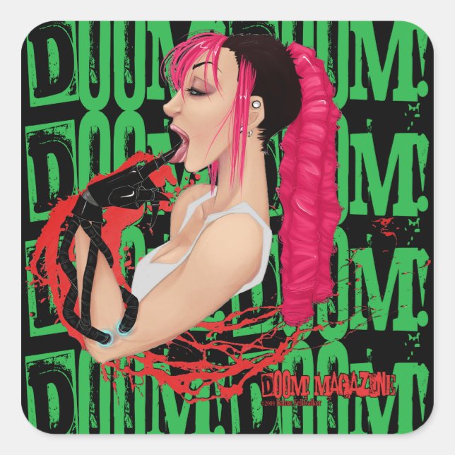 Adesivo Quadrado DOOM! Green Sticker da revista "Z" (Frente)