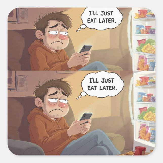 Adesivo Quadrado Doomscrolling & Snacks – Relatable Sticker (Frente)