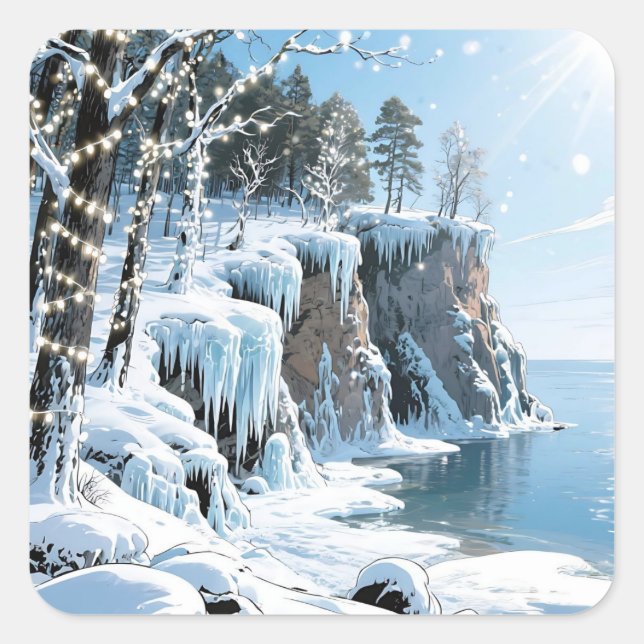 Adesivo Quadrado Door County  Wisconsin Winter Christmas  (Frente)