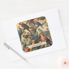 Adesivo Quadrado Dossel de Papagaio de Texto Personalizado Botânico