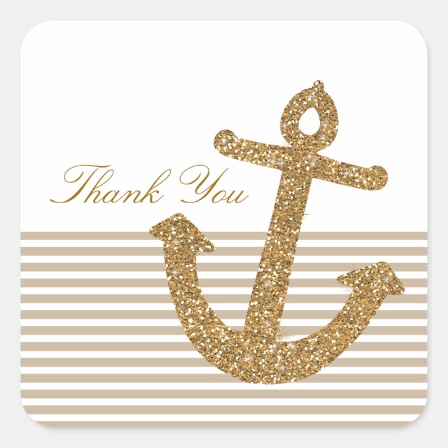 Adesivo Quadrado Dourada âncora de brilho Obrigado (Frente)