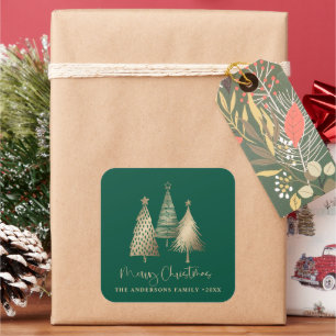 Adesivo Quadrado Dourada árvore de Natal elegante Feliz Natal