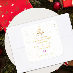 Adesivo Quadrado Dourada árvore de Natal Obrigado Mensagem Corpora