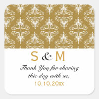 Dourada Branca Damasco Obrigado Casamento Monogram