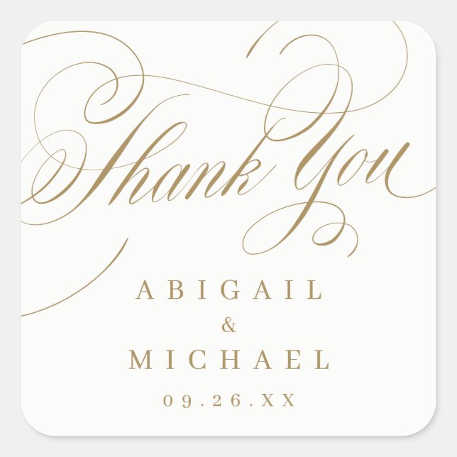 Adesivo Quadrado Dourada caligrafia clássica elegante obrigado vint (Frente)