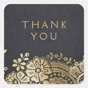 Adesivo Quadrado Dourada elegante preta vintage, favor de casamento