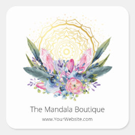 Adesivo Quadrado Dourada Foto Espiritual de Cristais Rosa Mandala