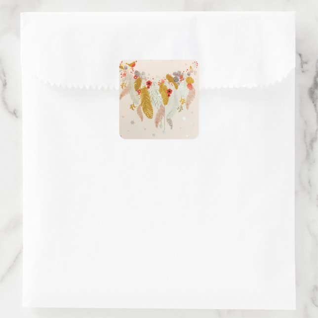 Adesivo Quadrado Dourada Fraqueza de Folhagem de Boho (Bolsa)