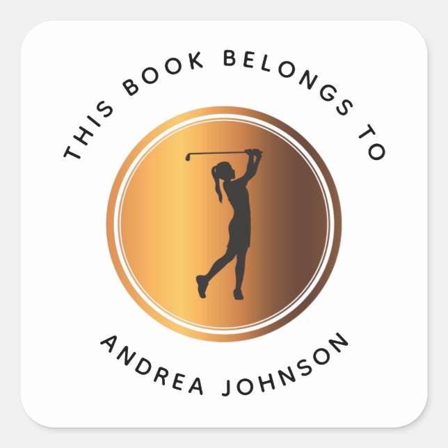 Adesivo Quadrado Dourada Garota Golfer Silhout — Placa de Escolas d (Frente)