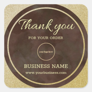 Adesivo Quadrado Dourada Glitter Business Obrigado 