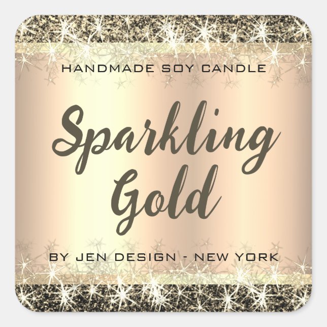 Adesivo Quadrado Dourada Glitter Stars Nome Personalizado Ouro Luxu (Frente)