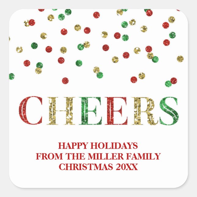 Adesivo Quadrado Dourada Glitter Vermelha Confetti Anima o Natal Pe (Frente)