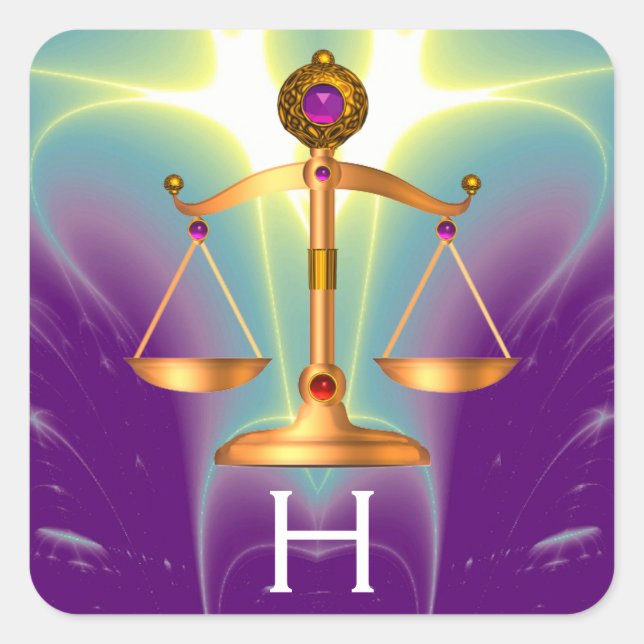 ADESIVO QUADRADO DOURADAS ESCALAS JURÍDICAS COM PEDRAS GEM MONOGRAM (Frente)