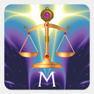 ADESIVO QUADRADO DOURADAS ESCALAS JURÍDICAS COM PEDRAS GEM MONOGRAM