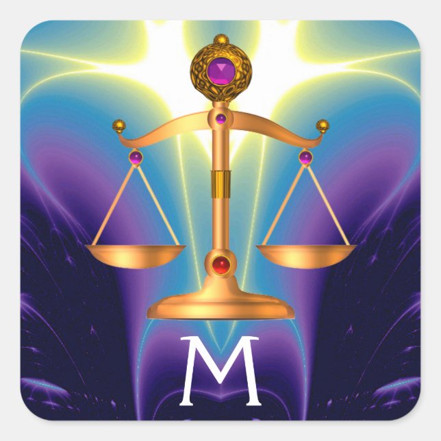 ADESIVO QUADRADO DOURADAS ESCALAS JURÍDICAS COM PEDRAS GEM MONOGRAM (Frente)