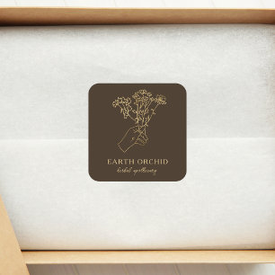 Adesivo Quadrado Dourado Apothecário Herbal + Flor