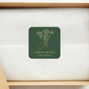 Adesivo Quadrado Dourado Apothecário Herbal + Flor