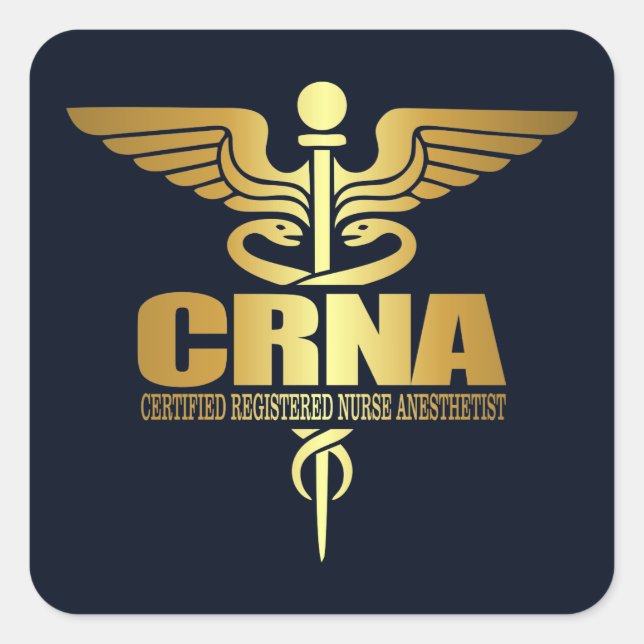 Adesivo Quadrado Dourado Caduceus (CRNA) (Frente)