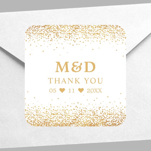 Adesivo Quadrado Dourado Casamento Elegante Confetti, Glitter Obrig (Criador carregado)