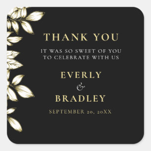 Adesivo Quadrado Dourado Casamento Floral Elegante Branco Negro Obr