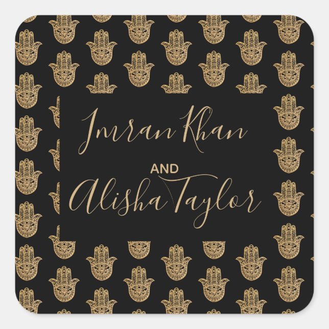 Adesivo Quadrado Dourado casamento indiano hamsa Henna Anúncio (Frente)