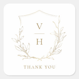 Adesivo Quadrado Dourado casamento simples da crista botânica monog