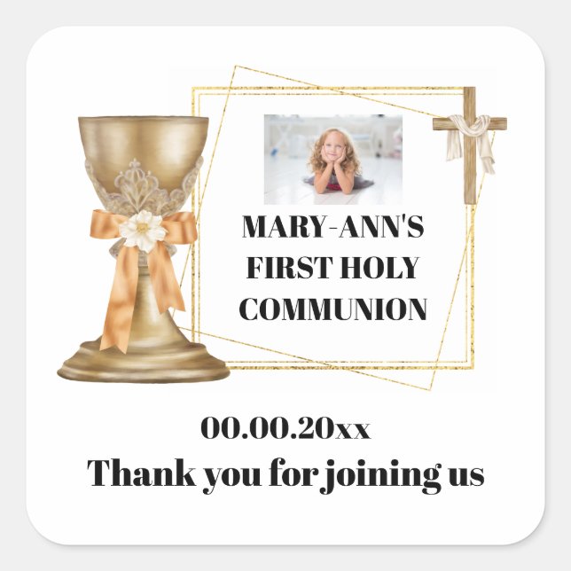 Adesivo Quadrado Dourado chalice de capela cruza o quadro de ouro c (Frente)