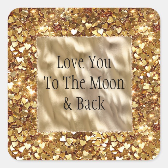 Adesivo Quadrado Dourado Coração Confetti (Frente)