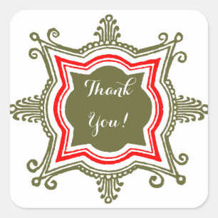 Adesivo Quadrado Dourado costume vermelho, obrigado palitos