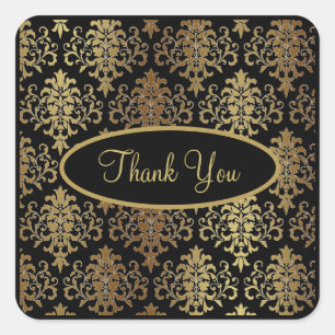 Adesivo Quadrado Dourado Damask Black Script Wedant Elegante Obriga