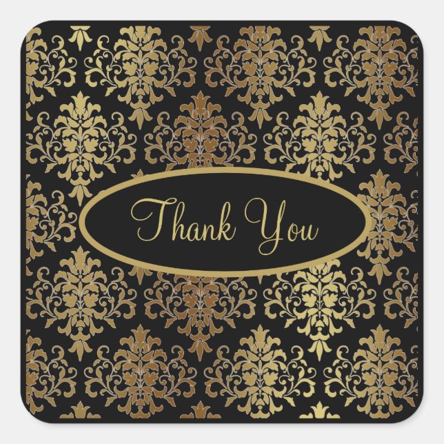 Adesivo Quadrado Dourado Damask Black Script Wedant Elegante Obriga (Frente)