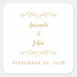 Adesivo Quadrado Dourado E Minimalista Casamento Elegante Obrigado