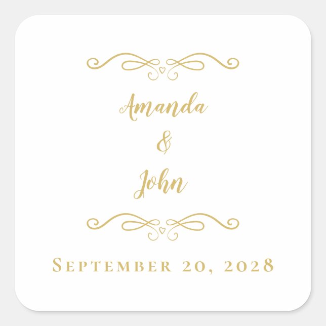 Adesivo Quadrado Dourado E Minimalista Casamento Elegante Obrigado (Frente)