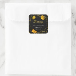 Adesivo Quadrado "Dourado e Negro Primeiro Aniversário"