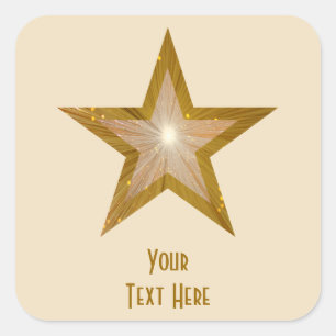 Adesivo Quadrado "Dourado" Estrelar 'Seu Texto', creme quadrado