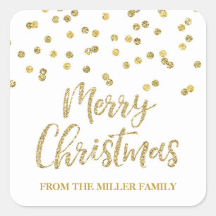 Adesivo Quadrado Dourado Glitter Confetti Feliz Natal Personalizado