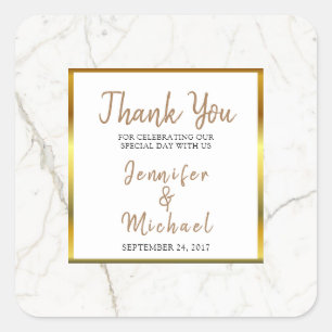 Adesivo Quadrado Dourado guião Marble Casamento Obrigado Favor