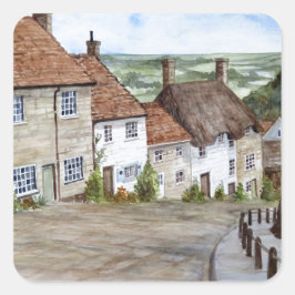 Adesivo Quadrado Dourado Hill, Shaftesbury, Dorset Watercolor Paint