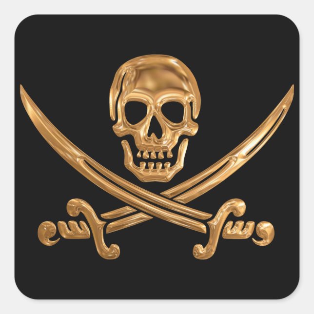 Adesivo Quadrado Dourado Jolly Roger (Frente)
