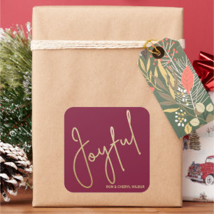 Adesivo Quadrado Dourado JOYFUL no Natal