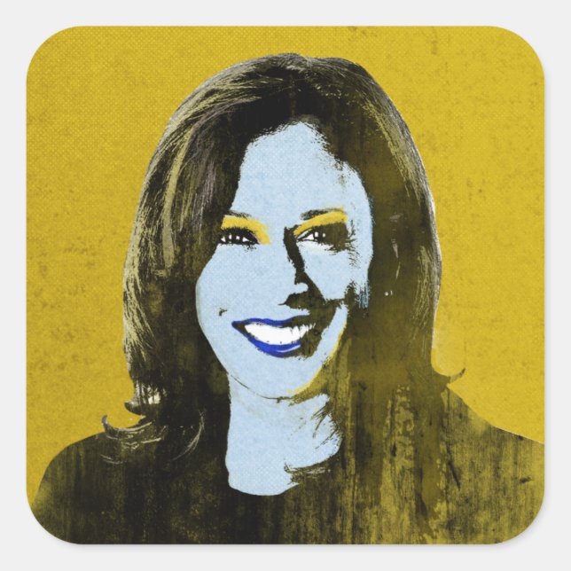 Adesivo Quadrado Dourado Kamala Harris Pop Art (Frente)
